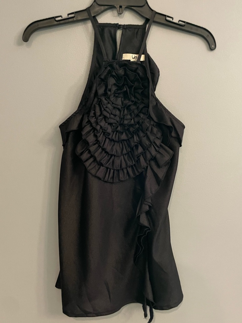 Vintage 90’s Club Black Ruffle Flower Halter Women’s Top - Picture 4 of 9